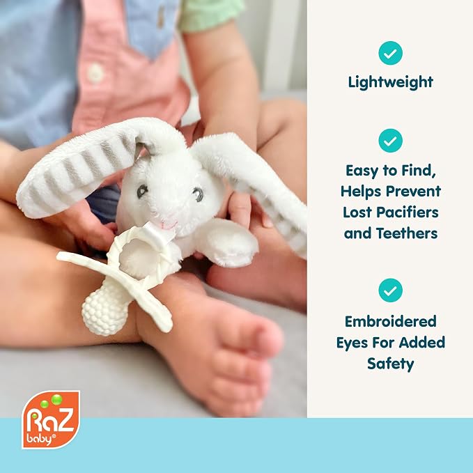 RaZbaby Sloth RaZbuddy w/RaZberry Teething Relief Pacifier – Soothes Sore Gums w/Nature-Inspired Texture, 100% BPA-Free Silicone Teether, Detachable Stuffed Animal – 3 Months+ Teether, Tan