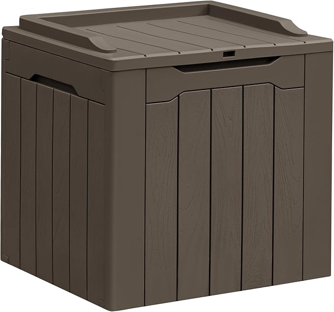 Greesum 31 Gallon Resin Deck Box All Weather Outdoor Storage Boxes for Patio Furniture Set,Outdoor Toys,Garden Tools,Brown