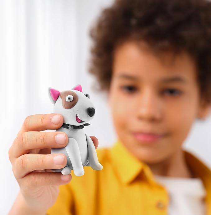 HEY CLAY Colorful Modeling Air Dry Clay for Kids 6 cans with Fun Interactive Instructions App - Kids Activities Age 3+ (Dog Story: Shepherd, Bull Terrier, Yorkie)