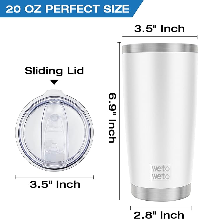 WETOWETO 20oz Tumbler, Stainless Steel Vacuum Insulated Coffee Travel Mug, Double Wall Powder Coated Insulated Coffee Mug Travel Mug with Lid Thermal Cup for Outdoor, White, 6 Pack
