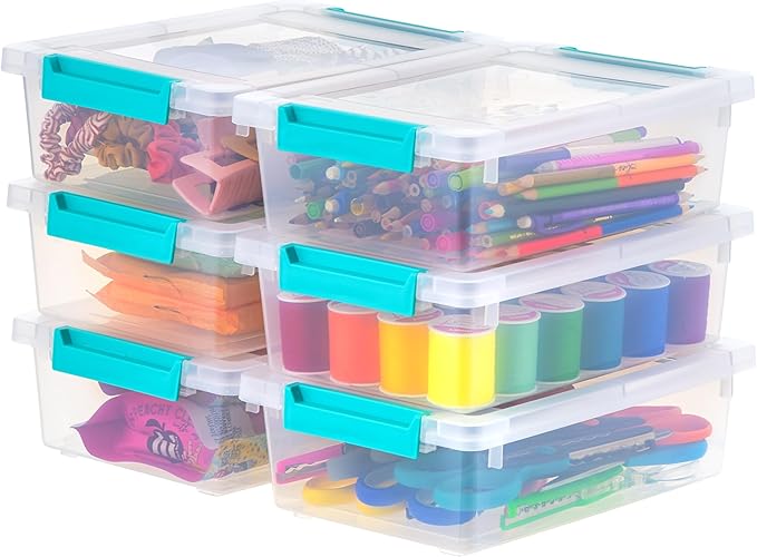 IRIS USA 2 Qt. Plastic Storage Bins Containers with Lids, 6 Pack, Small Sensory Bin, Craft Storage, Craft Organizers & Storage, Organizing Container for Home, Office & Art Supplies, Stackable, Clear