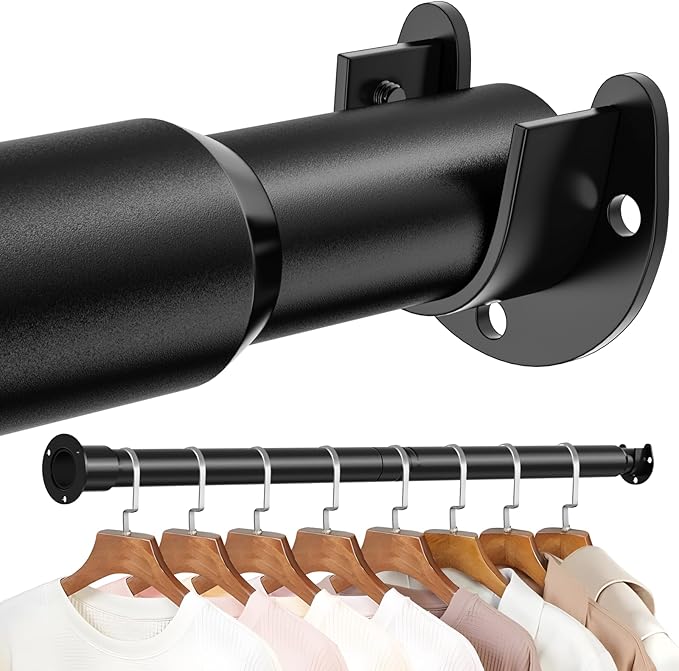 Mavivegue Closet Rod, 17 to 43 Inch Adjustable Closet Rods for Hanging Clothes, Heavy Duty Tension Rod, Black Curtain Rod, for Closet, Wardrobes, Bathroom, Laundry