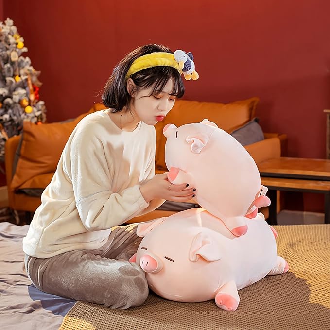 Pig Stuffed Animal Plush Pillow - 15.7'' Kawaii Soft Pig Hugging Pillow, Adorable Cuddle Plush Toy, for Kids, Girlfriend, or Adults, Perfect for Christmas and Birthdays (Squint, 15.7in)