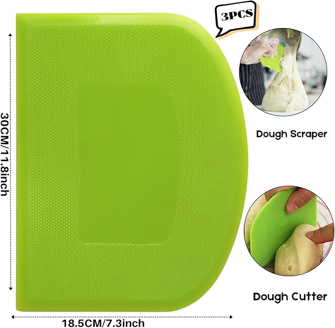 SURDOCA Dough Scraper Bench Scraper - 3P 11.8x7.3" Plastic Flexible Bowl Scraper, Sharp Edge & Angles Cake Scraper. Non-Slip Bakeware Decorating Tools Sculpting & Modeling Tools - Blue+Yellow+Blue