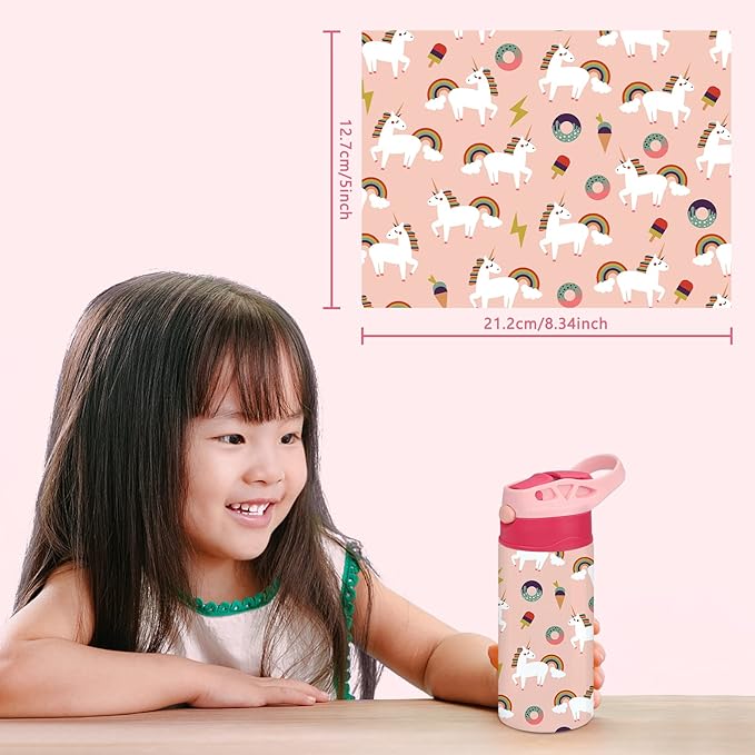 Kids Sublimation Tumbler,12oz Sublimation Water Bottle Blanks,Straight Stainless Steel Todder Sippy Cup,2PACK Double Wall Insulated Sippy Tumbler with Handle,Shrink Films,Leak Proof Pink