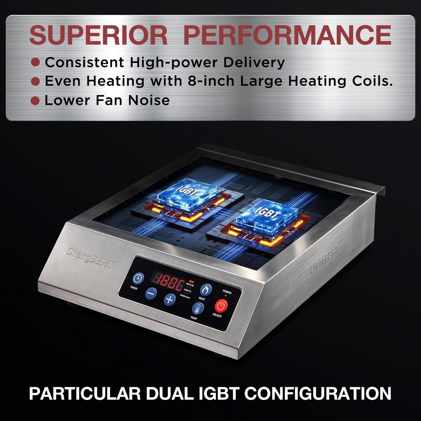 ChangBERT Portable Induction Cooktop 1800W NSF Certified Commercial Range Powerful Countertop Burner Pro Chef Professional Hot Plate Premium Stainless Steel Housing Schott Glass 10 Hours Timer