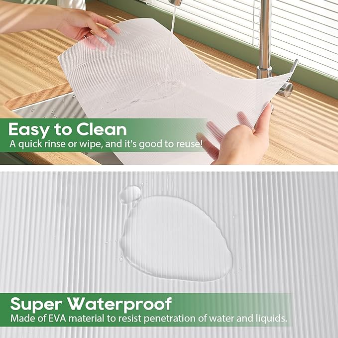 Anoak Shelf Liner Cabinet Liner, Non Adhesive Drawer Liner, Washable 17.5 Inch x 20 FT(240 Inch) x 2Rolls Waterproof Durable Non-Slip Shelf Liner for Kitchen, Drawer, Refrigerator Stripe Clear