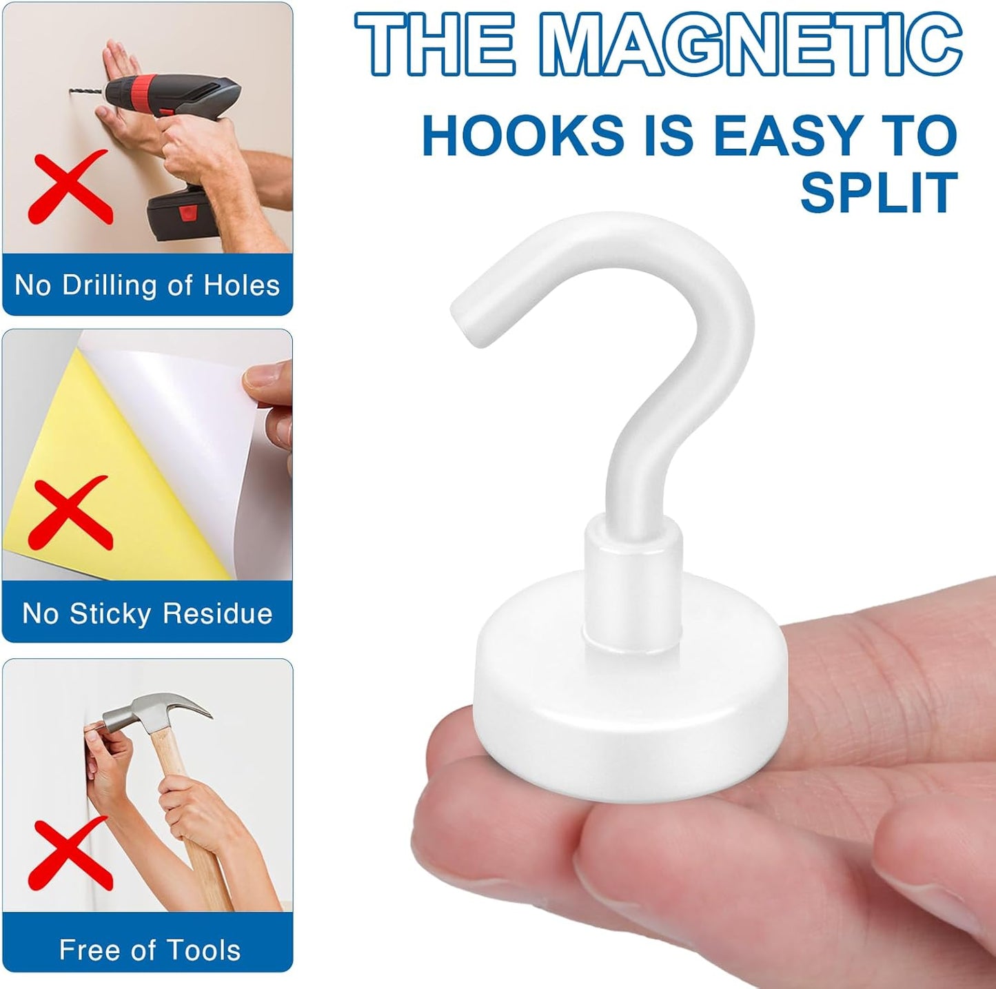 LOVIMAG Cruise Essentials - 28lbs Magnetic Hooks for Cabins, White Cruise Magnets for Door, Strong Magnetic Hooks for Hanging, Refrigerator, Ceiling, Grill - 12 Pack