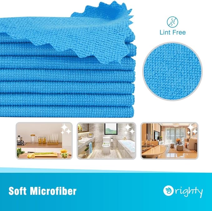 Orighty Cleaning Cloths Bulk, 200 Pack Shop Rags Reusable, Multi-Purpose Shop Towels for Cars, Microfiber Cleaning Rags for Automotive, Mechanic, Kitchen, Lint Free Towels 11.5’’ x 11.5’’, Blue