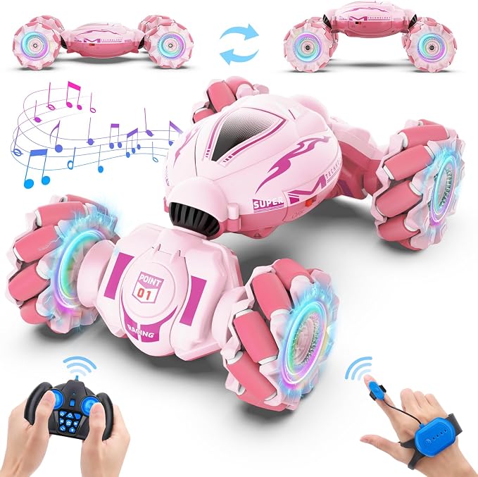 Dysaim Gesture RC Car, Gesture Sensing RC Stunt Car Toys for Kids 6-12 yr, 2.4GHz 4WD Hand Remote Control with Lights Music, Off-Road 360° Rotation Drift for Birthday Toy Gifts