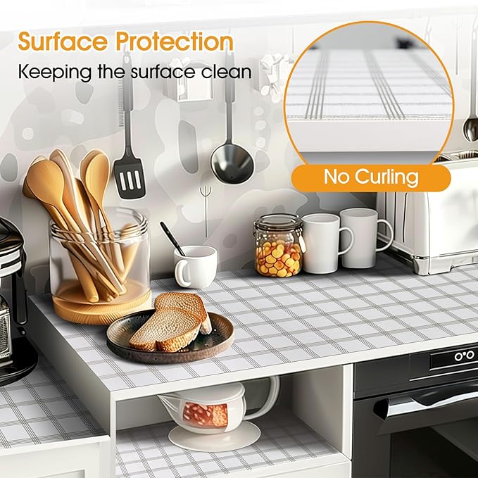 Shelf and Drawer Liner for Kitchen Cabinets Non-Adhesive, Strong Grip Non-Slip Thickened Cabinet Liners for Shelves, Waterproof Mats for Dresser Cupboard, White Square, 23 in x 20 Feet
