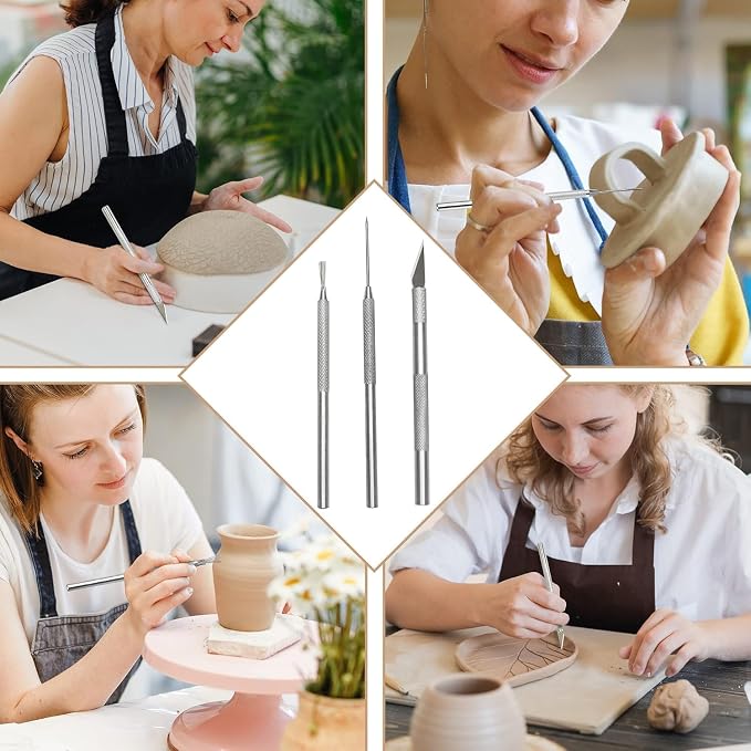 14 Polymer Clay Tools Acrylic Roller Clay Rolling Pin with Thickness Rings Tissue Blade Sculpting Earring Making Kit Supplies Slicer Knife Dotting Tool Jewelry Accessories Mini Cutters Press