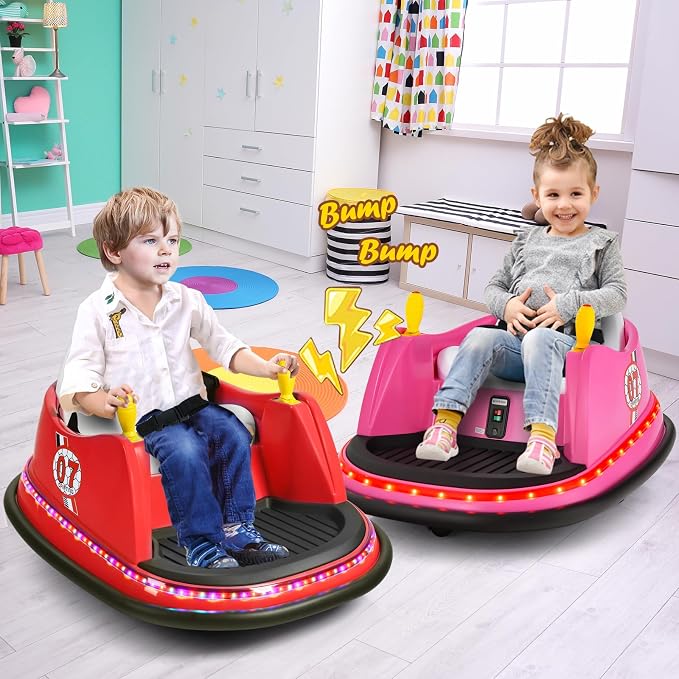 Costzon Bumper Car for Kids, 12V Electric Toddler Bumping Car with Remote Control, Dual Joysticks, 360 Spin, Music, Flashing Lights, Slow Star, Toddler Bumper Car Ride on Toy for Boys Girls Gift (Red)