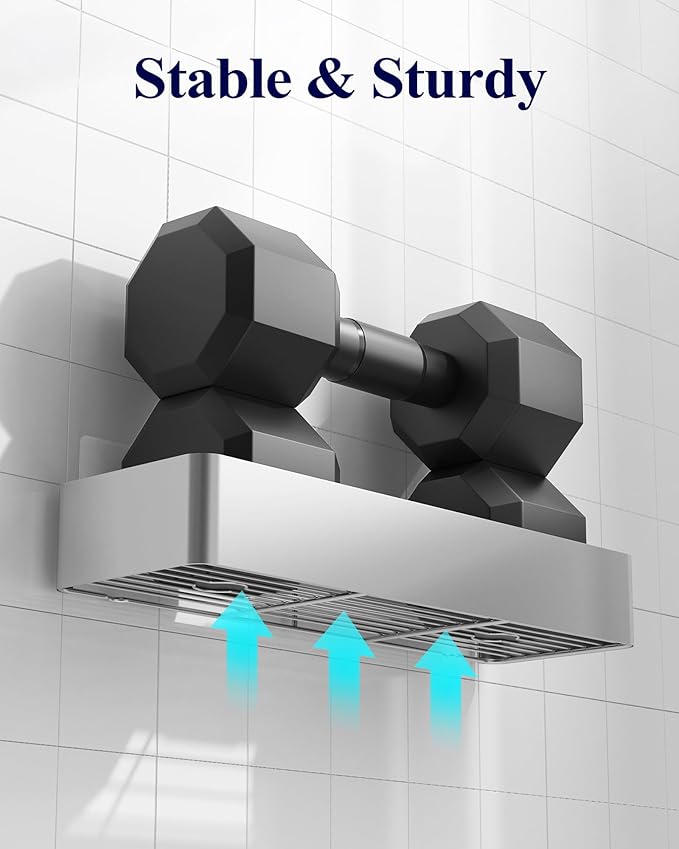 Kitsure Shower Caddy - 2 Pack Adhesive Shower Organizer, Rustproof Metal Shelves, No-Drill Bathroom Organizers and Storage, Silver Grey, XX-Large