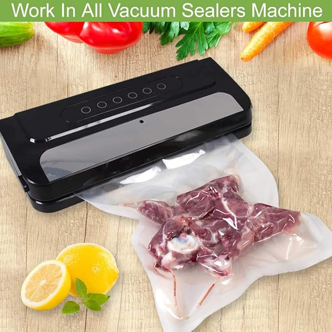 MakMeFre 100 Quart Size 8x12Inch Vacuum Freezer Sealer Bags for Food, BPA Free, Heavy Duty Commercial Grade, Sous Vide Vaccume Safe,Vaccume Seal Pre-Cut Bag