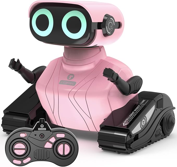 GILOBABY Remote Control Robot Toy for Kids 3-5 Years, Flashing LED Eyes, Dancing and Flexible Moves, Auto Demo Mode, Gift for Girls (Pink)