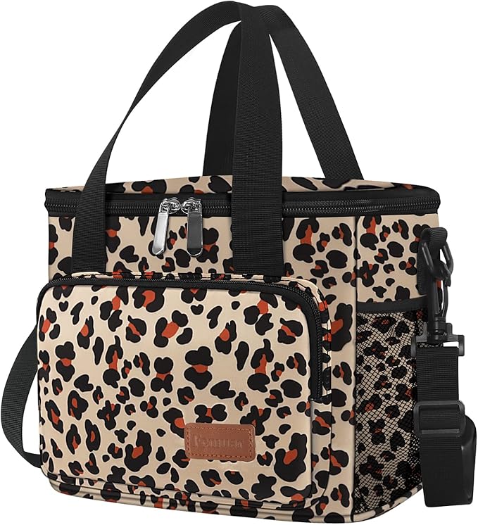 Femuar Lunch Bags for Women/Men, Insulated Lunch Bag for Work Office Picnic - Lunch Cooler Bag Leakproof Lunch Box with Adjustable Shoulder Strap - Leopard Print