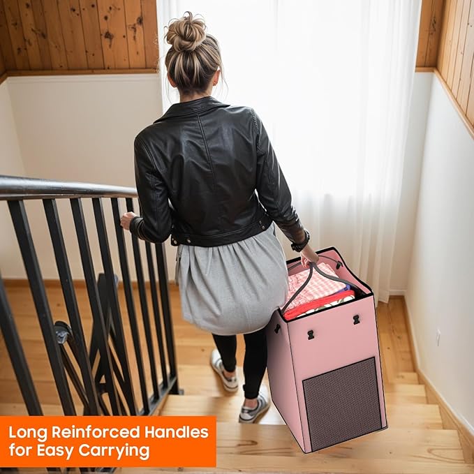 150L Laundry Hamper with Wheels, Rolling Laundry Basket with Metal Frame and Removable Bag, Large & Tall Dirty Clothes Hampers for Bedroom Aesthetic, Laundry Room, Bathroom, Dorm-Pink
