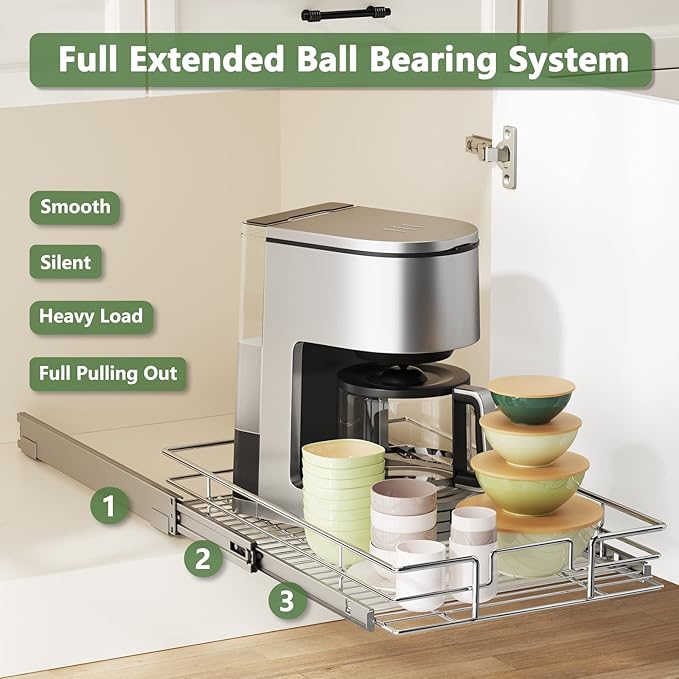 LOVMOR Pull Out Cabinet Organizer 10½"W x 21½"D, Kitchen Cabinet Pull Out Shelves Slide Out Storage