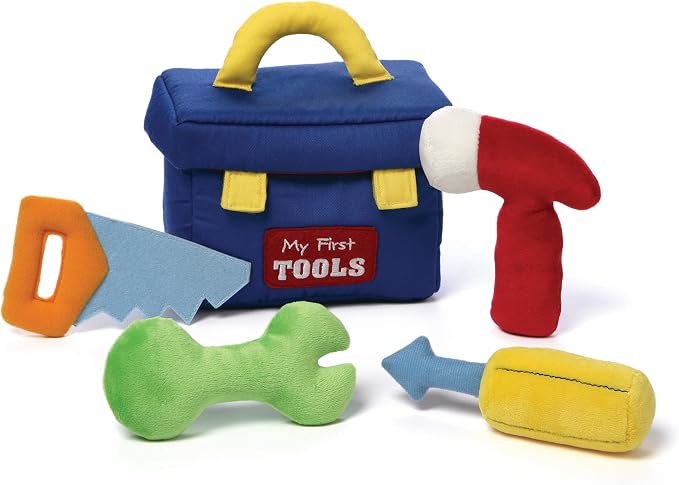Baby GUND Play Soft Collection, My First Toolbox 5-Piece Plush Playset with Rattle, Squeaker and Crinkle Plush Toys, Sensory Toy for Babies and Newborns, 7.5”