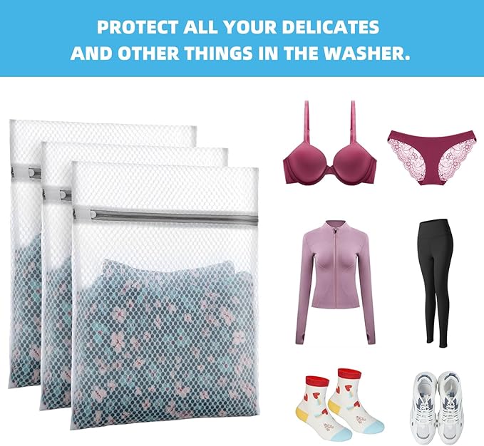 Honeycomb Mesh Laundry Bags for Delicates - 12x16 Inches Medium Washing Bags for Bras, Lingerie, Socks, Baby Clothes - Gentle Wash Protection with Zipper Closure (48)