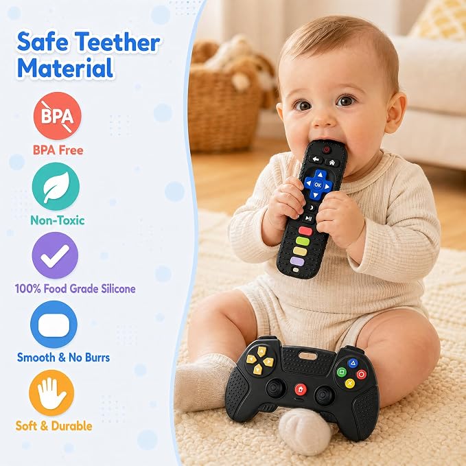 Baby Silicone Remote Game Controller Teether, 2pack Teething Toy for Baby 3 6 12 18 Months, Baby's Chew Toys, Food Grade Silicone Teething Toys for Infants, BPA Free, for Babies Gum Relief
