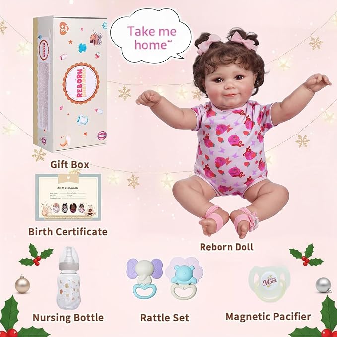 JIZHI Lifelike Reborn Baby Dolls - 20Inch-Real Baby Feeling Realistic-Newborn Baby Doll Adorable Smiling Real Life Baby Dolls with Gift Box for Kids Age 3
