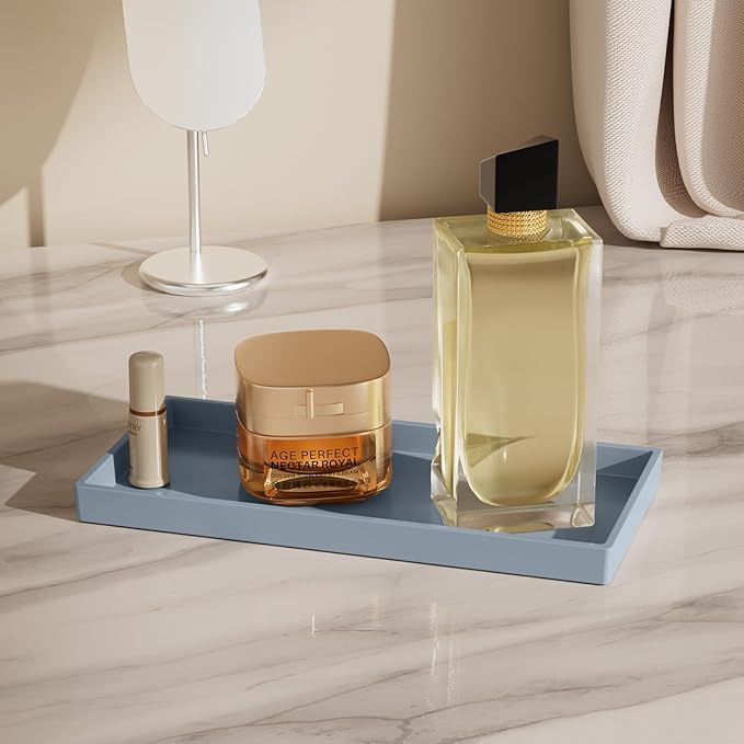Vanity and Bathroom Tray, 9.8" ABS Countertop Organizer,Waterproof Vanity Tray for Toilet Tank,Perfume,Soap,Keys,Bathroom Accessories,Kitchen and Bath Trays,Non Slip Small Trays,Gray,2 Pack