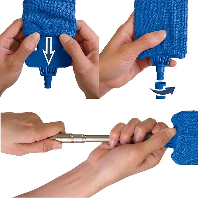 Retractable Gap Dust Cleaner with Extension Pole, Cleaning Tools with 3 Microfiber Dusting Cloths, Extendable Long Handle Duster for Cleaning Under Refrigerator Furniture Appliance (Blue)