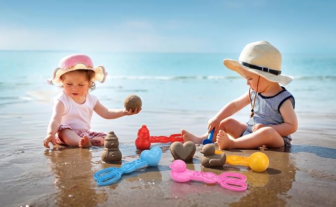 4 Pcs Sand Molds Maker, Beach Toy for Kids, Duck/Ball/Heart/Snowman Shapes, Sandbox Outdoor Play Sand Toys, Gifts(Pink/Yellow/Blue/Red)