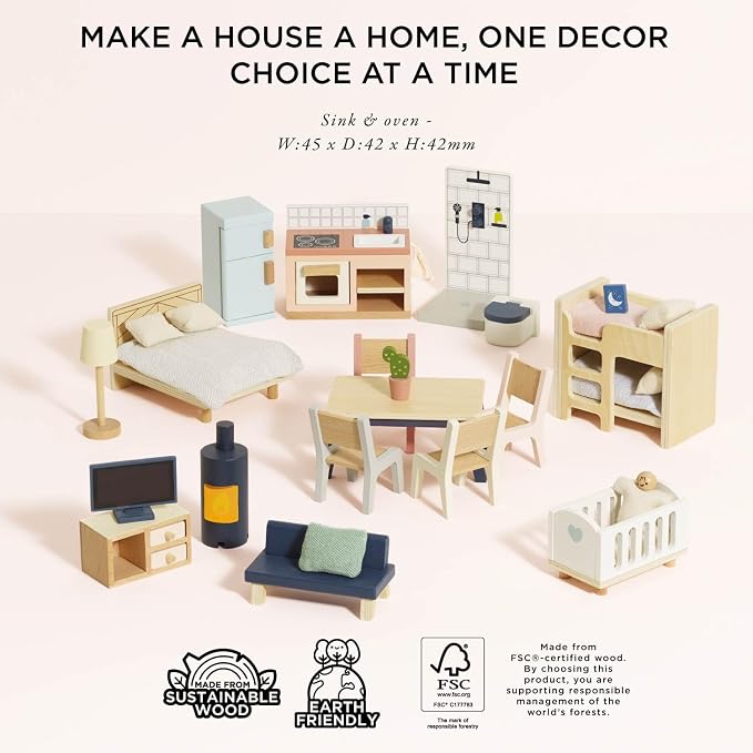 Le Toy Van - Wooden Dolls House Full Starter Furniture & Accessories Play Set for Dolls Houses | Girls or Boys Dolls House Furniture Sets - Suitable for Ages 3+