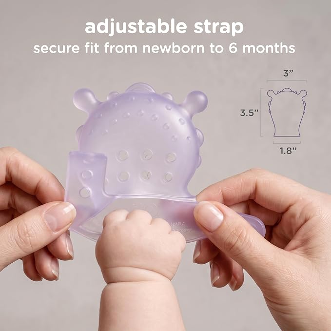 Olababy Clear Sense Silicone Mouthing Mitten (2PK) – Perfect for mouthing and Teething Babies, Adjustable Strap, BPA and Plastic-Free, 0-6 Months, Baby Essentials & Shower Gift (Mint)