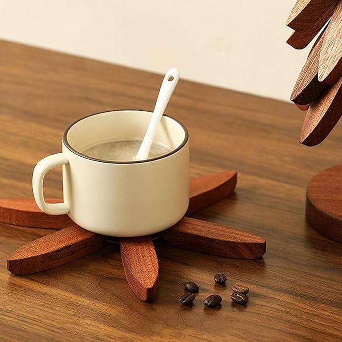Natural Wood Tree Trivet Set, 𝐍atural Tree Trivet Set - 4 Wooden Trivets,4 Wooden 𝐓rivets & 1 Stand Like a Christmas Trees,for Hot Dish,Pot,Bowl,Teapot,Hot Pot Sets (Walnut Finish 4 Trivets,1set)