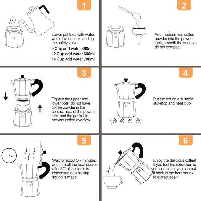 Aluminum 9 Cup 450ml Moka Pot Express Coffee Maker Stovetop Espresso Percolator Coffeemaker Italian Classic Style Brewing Greca Cafe Mocha Machine for Cafeteras Lover Camping Travel and Home Use 15oz