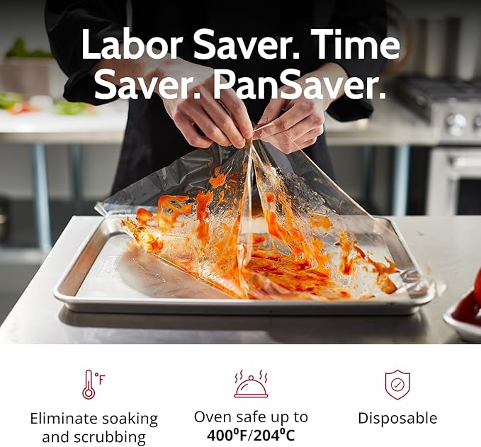 PanSaver Hotel Clear Pan Liners for Easy Clean Up - Disposable Buffet Pan Liners, Ovenable up to 400F (Full Shallow/Medium Pan Liner - 12 x 32 in)