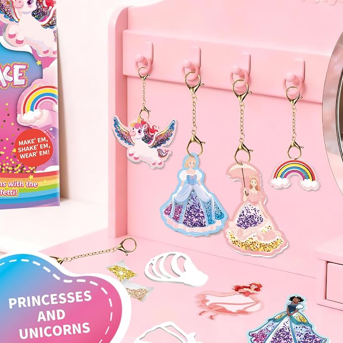 Artnedu Shake-its– Fun&Shake Kit de artesanato com Glitter para crianças, Artes e artesanato DIY com chaveiros,Unicórnios e Princesas,Creative Gift for Girls & Boys Ages 4, 5, 6, 7, 8, 9, 10