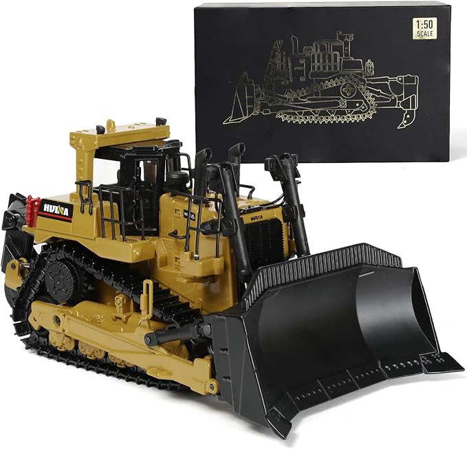 Bulldozer Model Toys, 1:50 Die-Cast Premium Alloy Engineering Construction Vehicle, Collector Edition Gift with Display Base for Adults Kids- Yellow