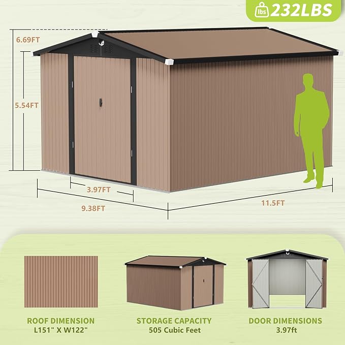 Metal Storage Shed,10x8 Outdoor Storage Building,Large Backyard Sheds with Lockable Doors,Waterproof Outside Storage Sheds with Lockable Doors