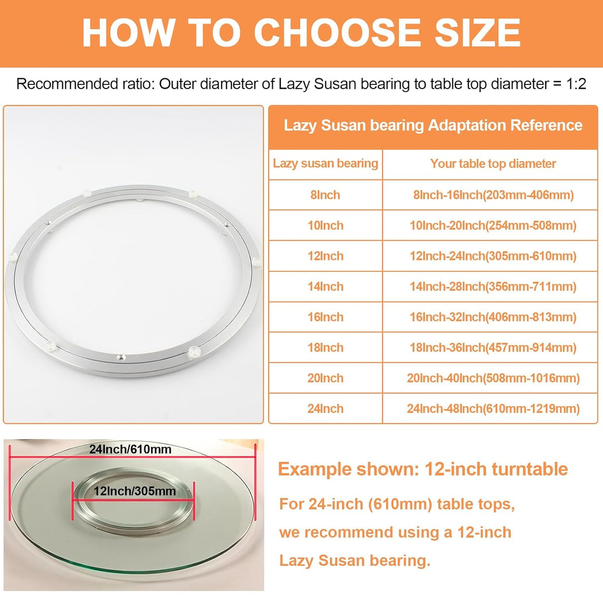 TamBee 18 Inch Lazy Susan Hardware Kit - Heavy Duty Aluminum Turntable Bearing with Metal Rotating Ring Mechanism Lazy Susan Parts for Puzzle Boards, DIY Projects (Base Only)