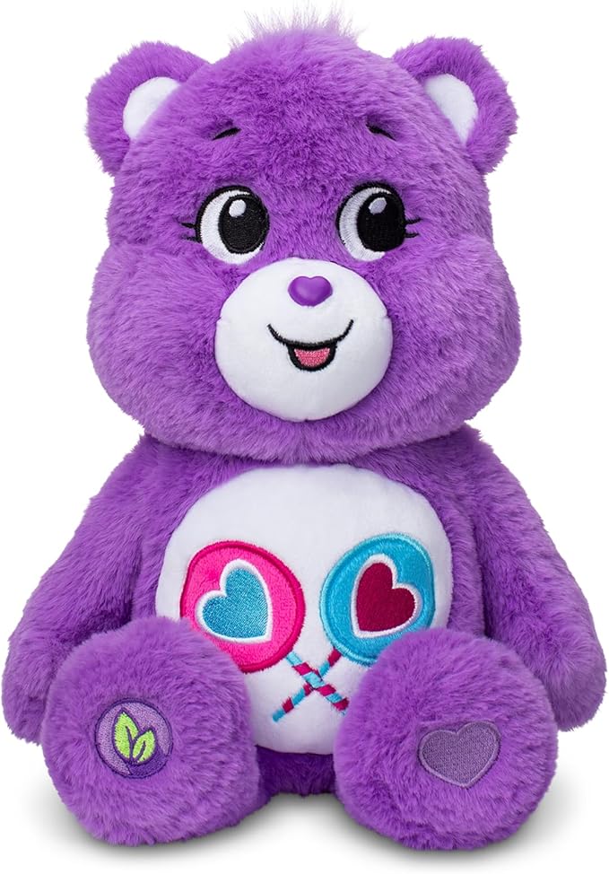 Care Bears 14" Share Bear Plushie - Medium Size - Purple Plush for Ages 4+ – Perfect Stuffed Animal Holiday, Birthday Gift, Super Soft and Cuddly – Good For Girls and Boys, Employees, Collectors