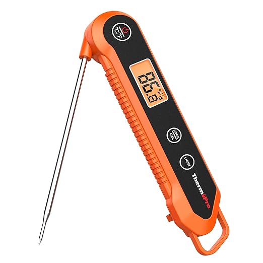 ThermoPro Digital Instant Read Meat Thermometer for Grilling Waterproof Kitchen Food Thermometer with Calibration & Backlight Smoker Oil Fry Candy Thermometer with Temperature Indicators