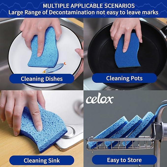 CELOX 12 Sponge Kitchen, Non-Scratch Dish Sponge, Blue