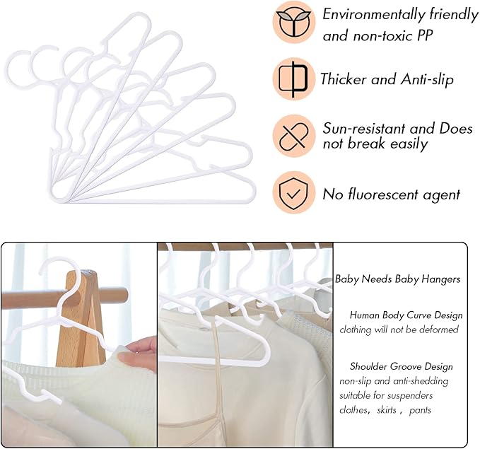 100 Pack White Kids Hangers 11.6 Inch - Baby Clothes Hangers for Toddler & Child, Durable Plastic Children's Hangers for Closet, Pants, Coats, Skirts (Non-Slip, Space-Saving)