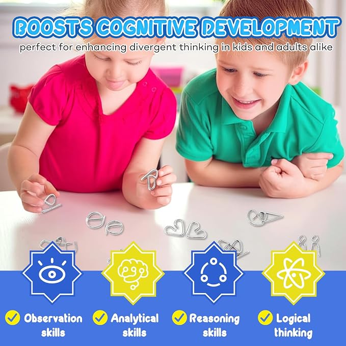 Metal Brain Teaser Puzzles Ring Educational Toys, Steel IQ Games Physics Mind Metal Puzzles for Adults, Unlock Interlock Game, Brain Teaser Puzzle for Party Favor Kids (B)