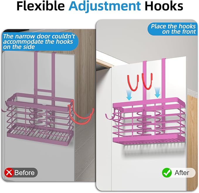Hair Tool Organizer, 3-in-1 Universal Hair Dryer Holder, Adjustable Height Metal Blow Dryer Holder Wall Mounted/Over Cabinet Door/Free-Standing (Pink)