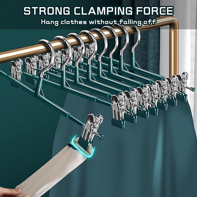 14Inch Pants Hangers with Clips 20 Pack Adjustable Skirt Hangers for Women Non-Slip Trousers Hanger for Jeans Shorts Clothes Hanger for Pants Heavy Duty Space Saving,Green