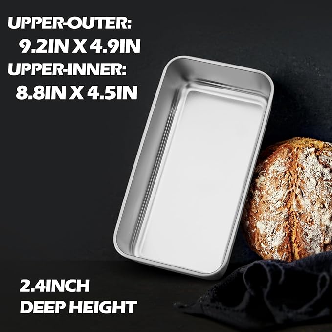 Leonyo 4 Pack Loaf Pans for Baking Bread, 9x5IN Stainless Steel Loaf Bread Pans for Homemade Meatloaf, Banana, Brownies, Lasagnas, Dishwasher Oven Safe