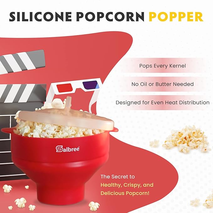The Original Salbree Collapsible Silicone Microwave Popcorn Popper Maker Machine, Microwavable Bowl Holds 16 Cups, Uses Hot Air and Oil Always Optional - The Most Colors Available (Yellow)