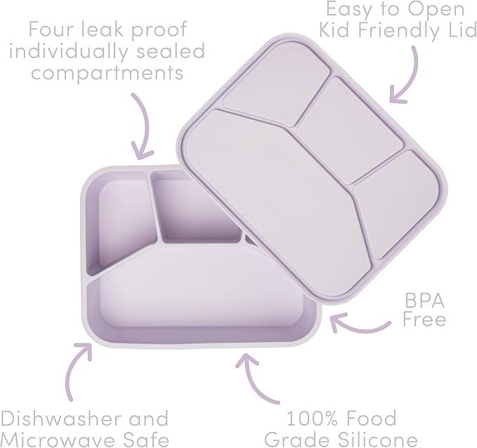Ullabelle Leak Proof Bento Box Food-Grade Silicone Bento, BPA, Phthalate, Lead, & PVC Free - Bento Lunch Box for Daycare, Kids, & Adults - Leak Resistant Sets With Lids Snack Box Container (Lilac 4)