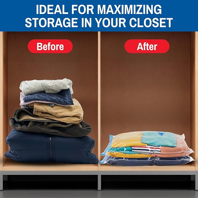 Spacesaver 8 Pack Jumbo Vacuum Storage Bags for Blankets & Clothes – Jumbo Vacuum Sealed Compression Bags with Hand Pump – Space Saver Storage Bags for Bedding, Moving, Travel & Organization